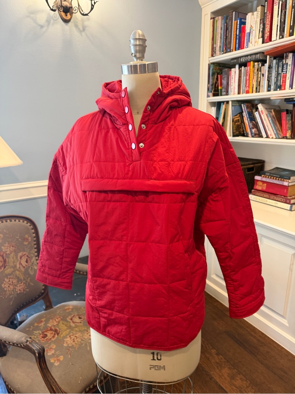 Vintage Red Quilted Hooded Pullover Jacket